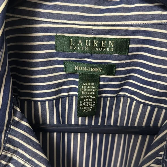 Ralph Lauren Button Down blue/white stripe non iron Shirt Size large nwot - Picture 2 of 4